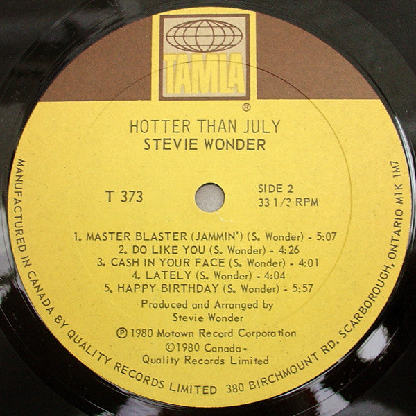 Stevie Wonder : Hotter Than July (LP, Album, Gat)