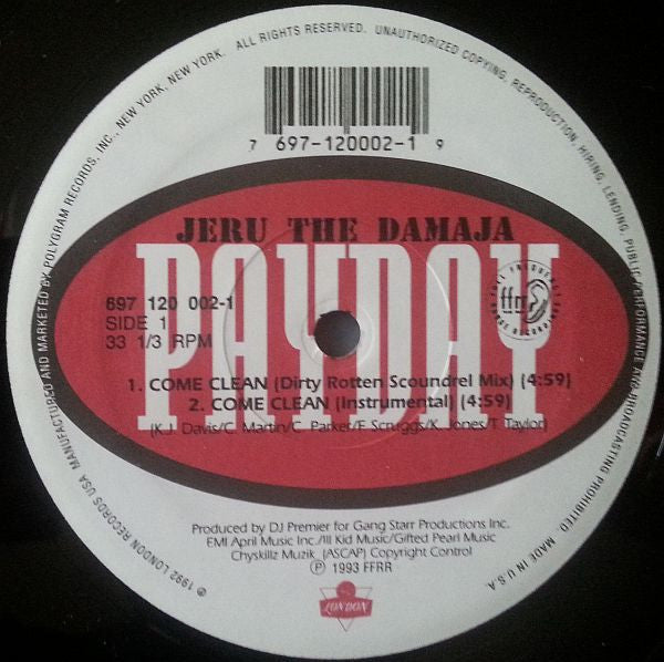 Jeru The Damaja : Come Clean (12", Single, M/Print)