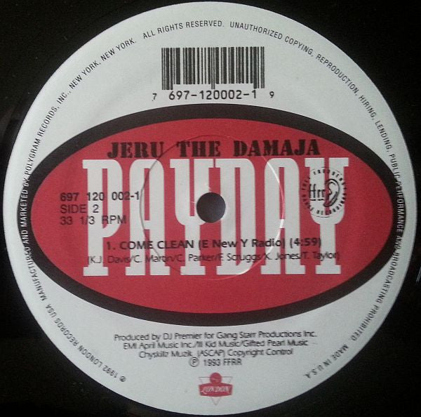 Jeru The Damaja : Come Clean (12", Single, M/Print)
