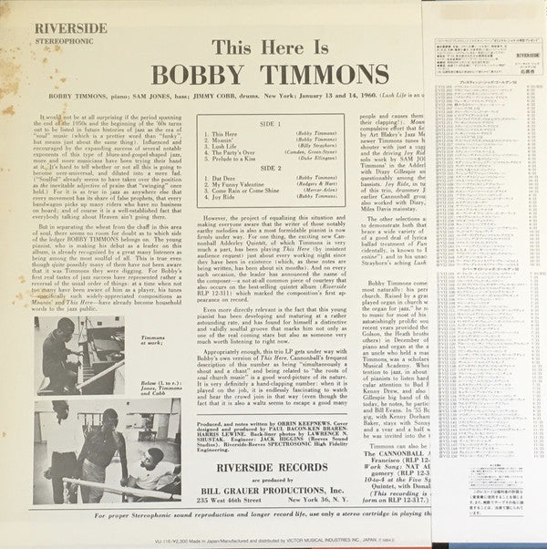 Bobby Timmons : This Here Is Bobby Timmons (LP, Album, RE)