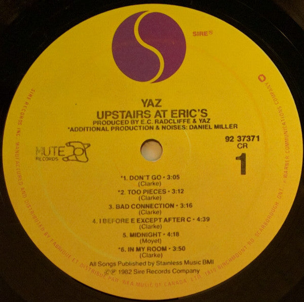 Yaz* : Upstairs At Eric's (LP, Album)