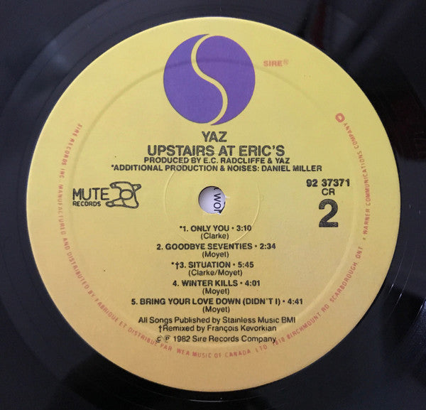 Yaz* : Upstairs At Eric's (LP, Album)