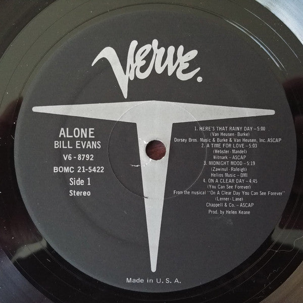 Bill Evans : Alone (LP, Album, Club, RE)