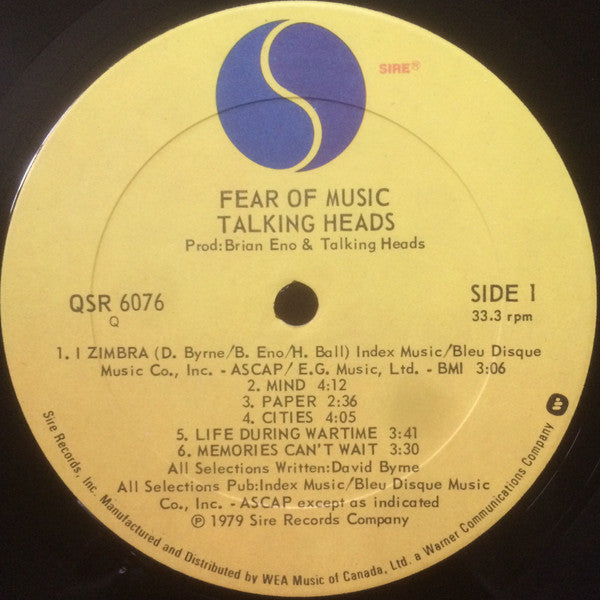 Talking Heads : Fear Of Music (LP, Album, Qua)