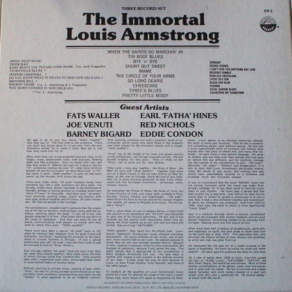 Louis Armstrong, Fats Waller, Joe Venuti, Barney Bigard, Earl Hines, Red Nichols, Eddie Condon : The Immortal Louis Armstrong (3xLP, Comp)