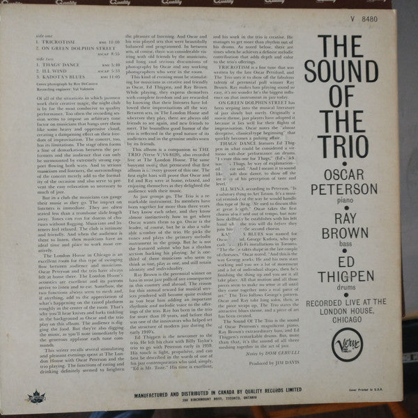 The Oscar Peterson Trio : The Sound Of The Trio (LP, Album, Mono)