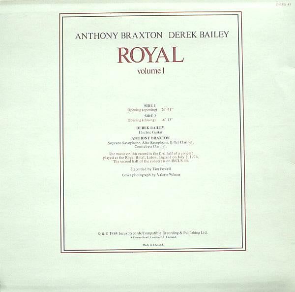 Anthony Braxton, Derek Bailey : Royal Volume 1 (LP, Album)