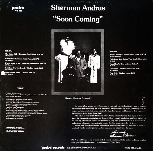 Sherman Andrus : Soon Coming (LP, Album)