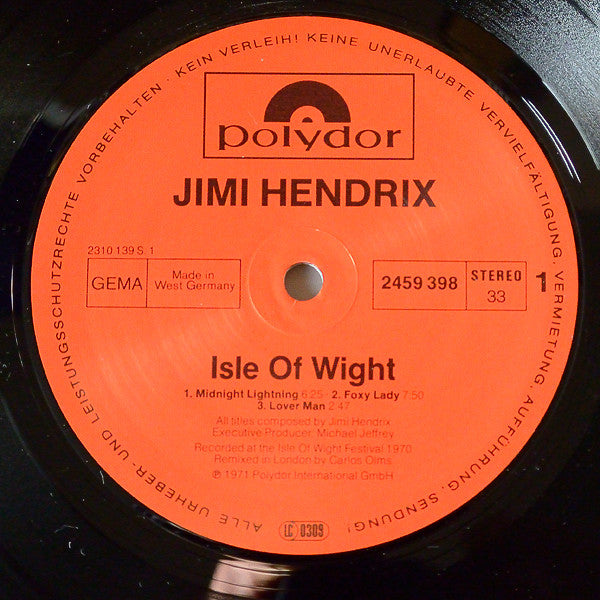 Jimi Hendrix : Isle Of Wight (LP, Album, RE)