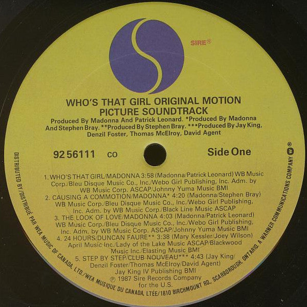 Madonna : Who's That Girl (Original Motion Picture Soundtrack) (LP, Album)