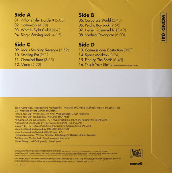 The Dust Brothers : Fight Club (Original Motion Picture Score) (2xLP, Album, Ltd, RE, Pin)