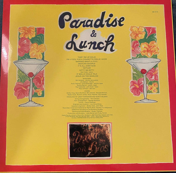 Ry Cooder : Paradise And Lunch (LP, Album, RE, 180)