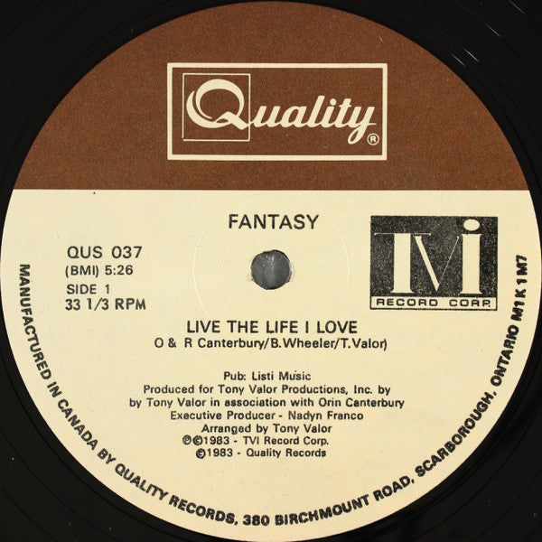 Fantasy (2) / Tony Valor Sounds Orchestra : Live The Life I Love (12")