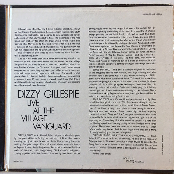 Dizzy Gillespie : Live At The Village Vanguard (LP, Gat)