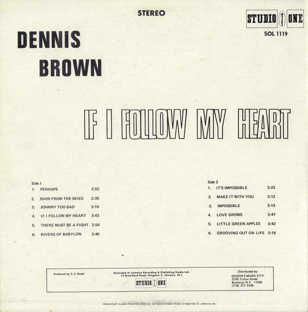 Dennis Brown : If I Follow My Heart (LP, Album, RE)