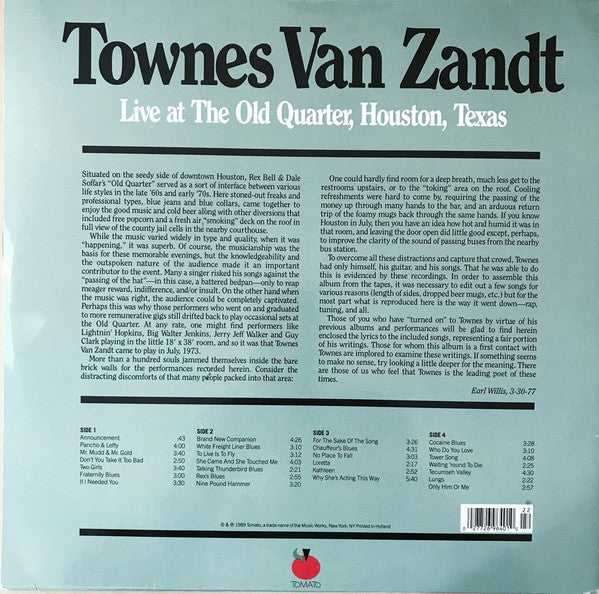 Townes Van Zandt : Live At The Old Quarter, Houston, Texas (2xLP, Album, RE)