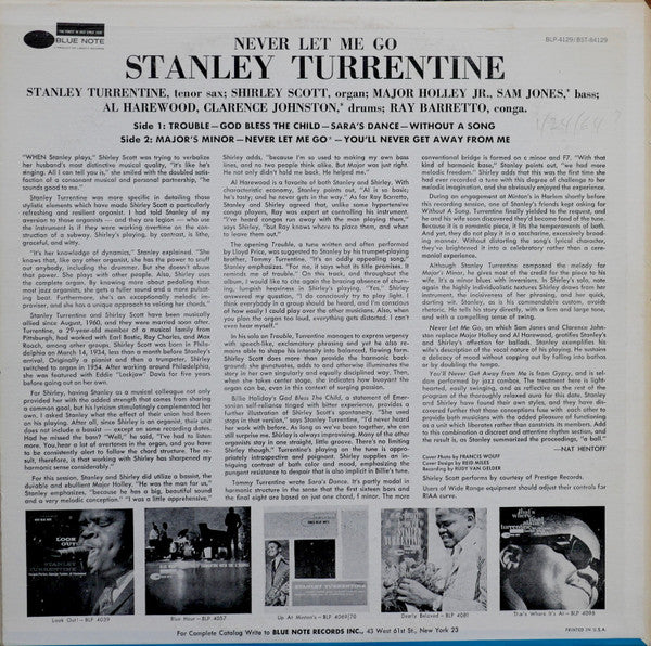 Stanley Turrentine, Shirley Scott, Major Holley, Al Harewood, Ray Barretto : Never Let Me Go (LP, Album, RE)
