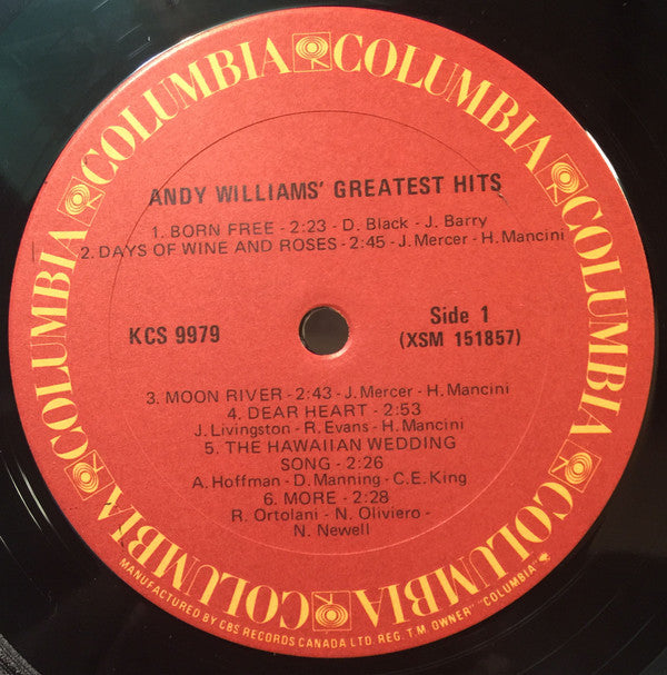 Andy Williams : Andy Williams' Greatest Hits (LP, Comp, RE, Gat)