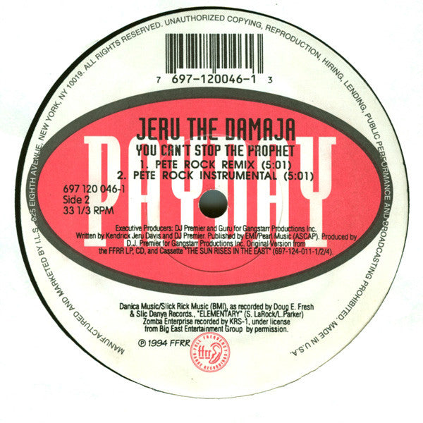 Jeru The Damaja : You Can't Stop The Prophet (12")