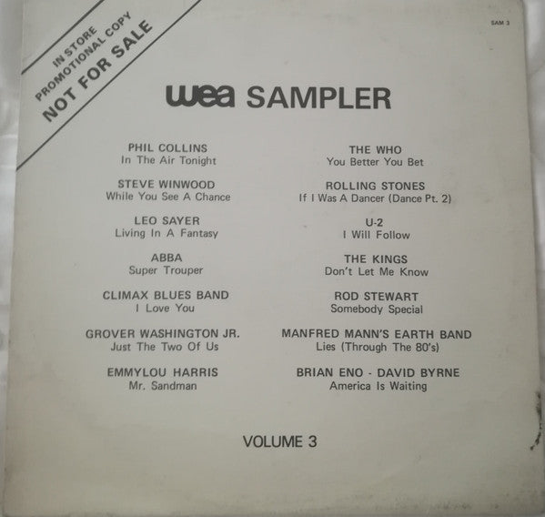 Various : WEA Sampler Volume 3 (LP, Comp, Promo)