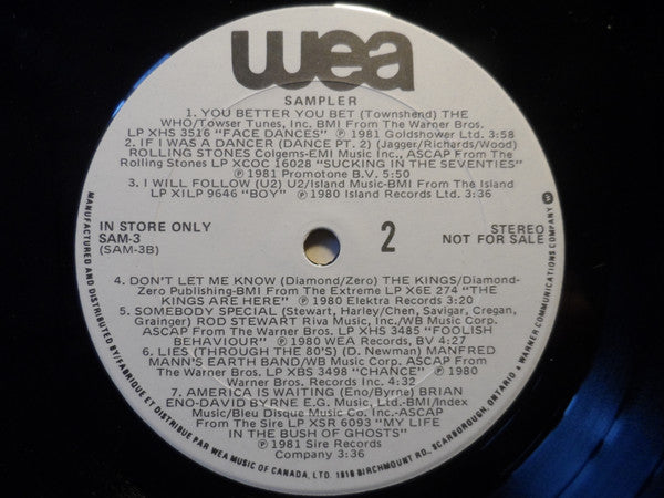Various : WEA Sampler Volume 3 (LP, Comp, Promo)