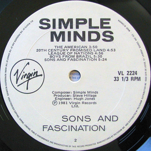 Simple Minds : Sons And Fascination (LP, Album)