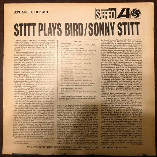 Sonny Stitt : Stitt Plays Bird (LP, Album, RE, PR )
