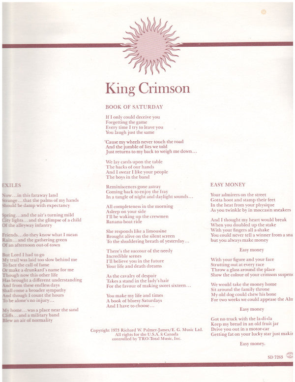 King Crimson : Larks' Tongues In Aspic (LP, Album)