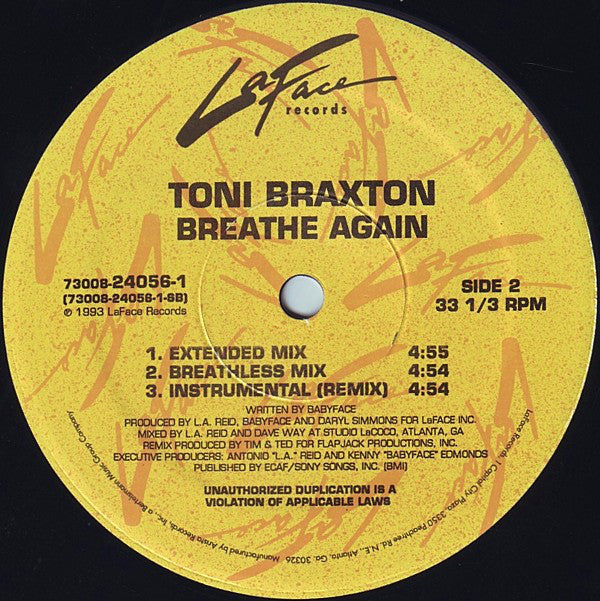 Toni Braxton : Breathe Again (12", Maxi)