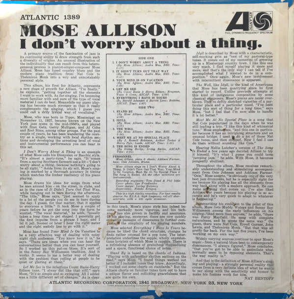Mose Allison : I Don't Worry About A Thing (LP, Album, Mono, RP)