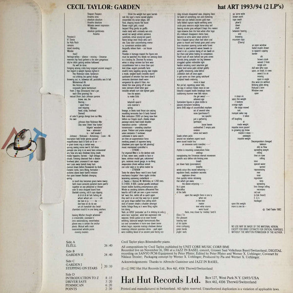 Cecil Taylor : Garden (2xLP, Album + Box)