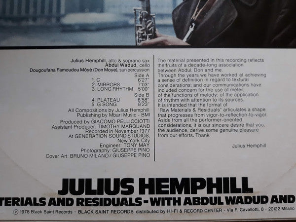 Julius Hemphill With Abdul Wadud And Don Moye* : Raw Materials And Residuals (LP, Album)