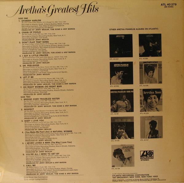 Aretha Franklin : Aretha's Greatest Hits (LP, Comp, RE)