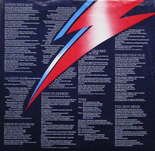 David Bowie : Aladdin Sane (LP, Album, Gat)