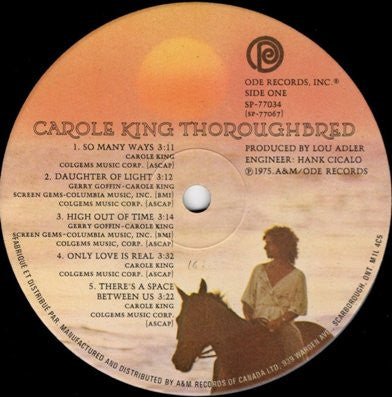 Carole King : Thoroughbred (LP, Album, Mon)