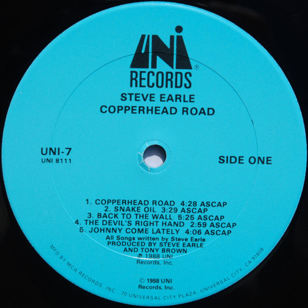 Steve Earle : Copperhead Road (LP, Album, Club, Col)