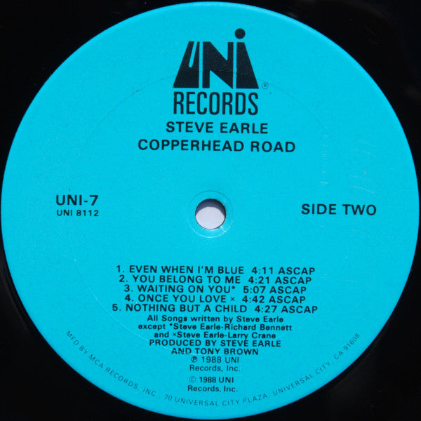 Steve Earle : Copperhead Road (LP, Album, Club, Col)