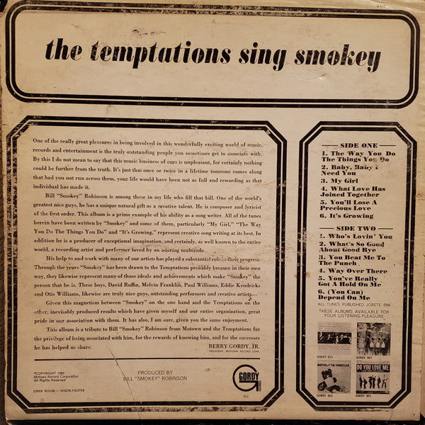 The Temptations : The Temptations Sing Smokey (LP, Album, Mono, Roc)