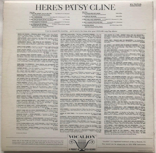 Patsy Cline : Here's Patsy Cline (LP, Comp)