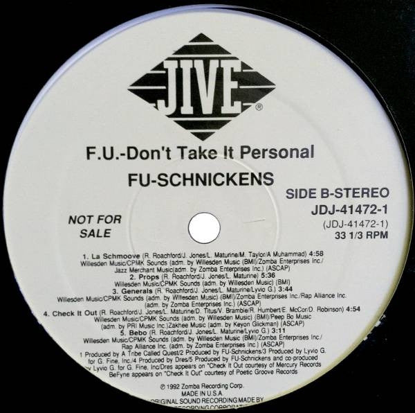 Fu-Schnickens : F.U. Don't Take It Personal (LP, Album, Promo)