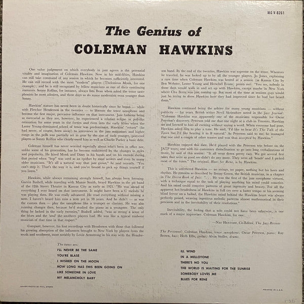 Coleman Hawkins : The Genius Of Coleman Hawkins (LP, Album, Mono)