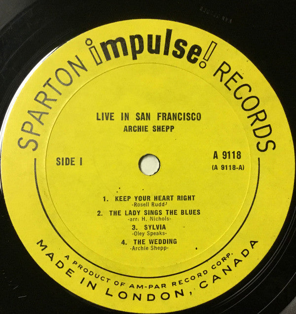 Archie Shepp : Live In San Francisco (LP, Album, Mono, Gat)