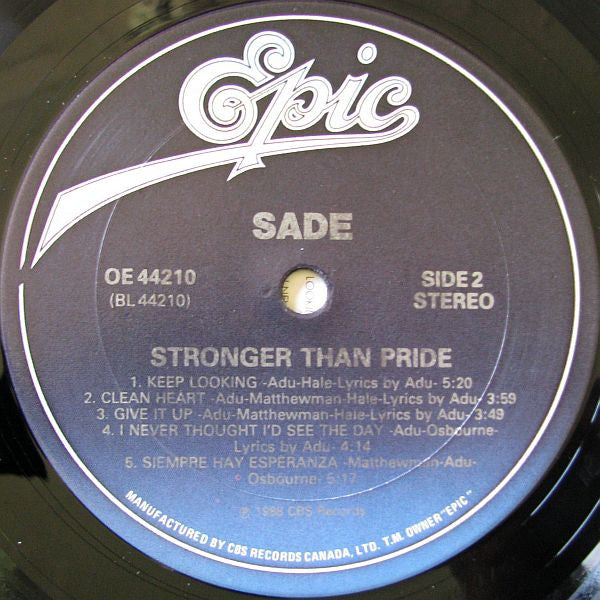Sade : Stronger Than Pride (LP, Album, Don)