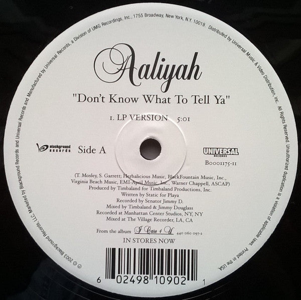 Aaliyah : Don't Know What To Tell Ya / Got To Give It Up (Remix) (12")