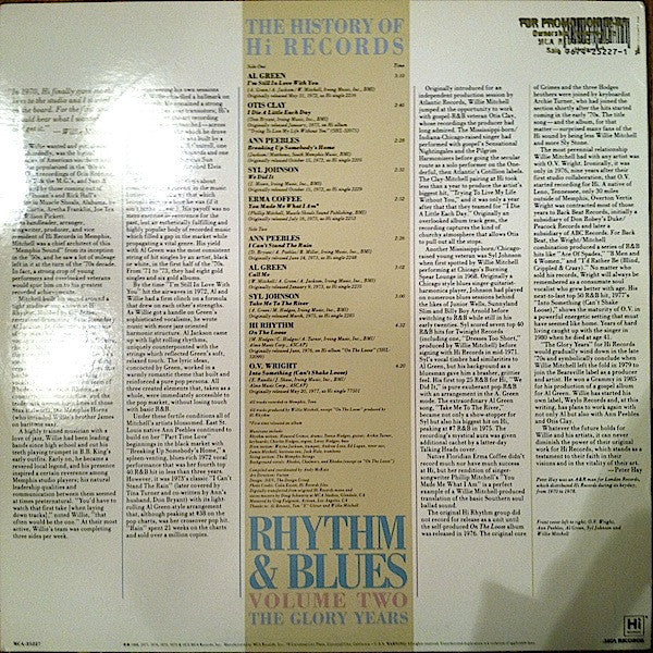 Various : The History Of Hi Records Rhythm & Blues Volume Two The Glory Years (LP, Comp)