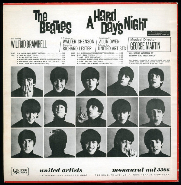 The Beatles : A Hard Day's Night (Original Motion Picture Sound Track) (LP, Album, Mono)