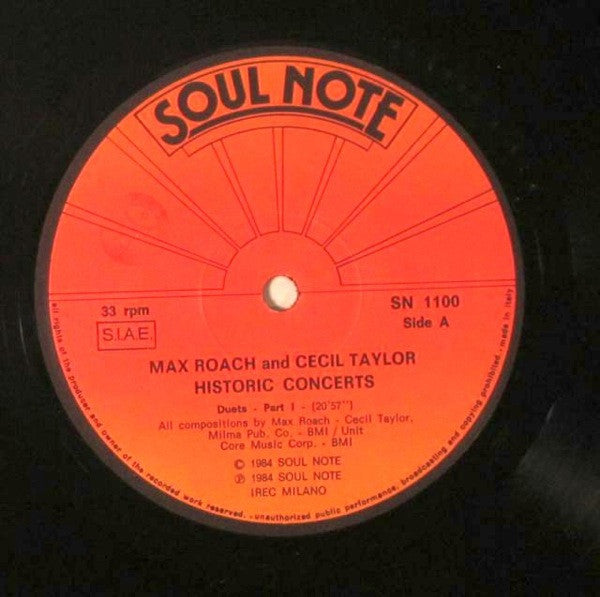 Max Roach And Cecil Taylor : Historic Concerts (2xLP, Album, Gat)