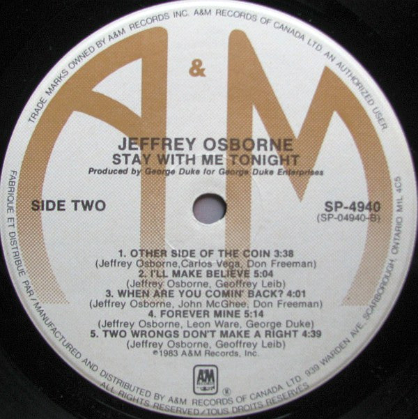 Jeffrey Osborne : Stay With Me Tonight (LP, Album)