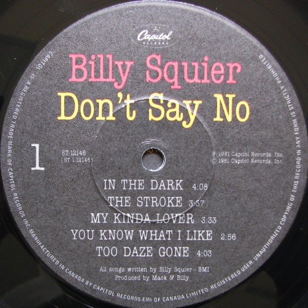 Billy Squier : Don't Say No (LP, Album)