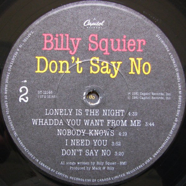 Billy Squier : Don't Say No (LP, Album)